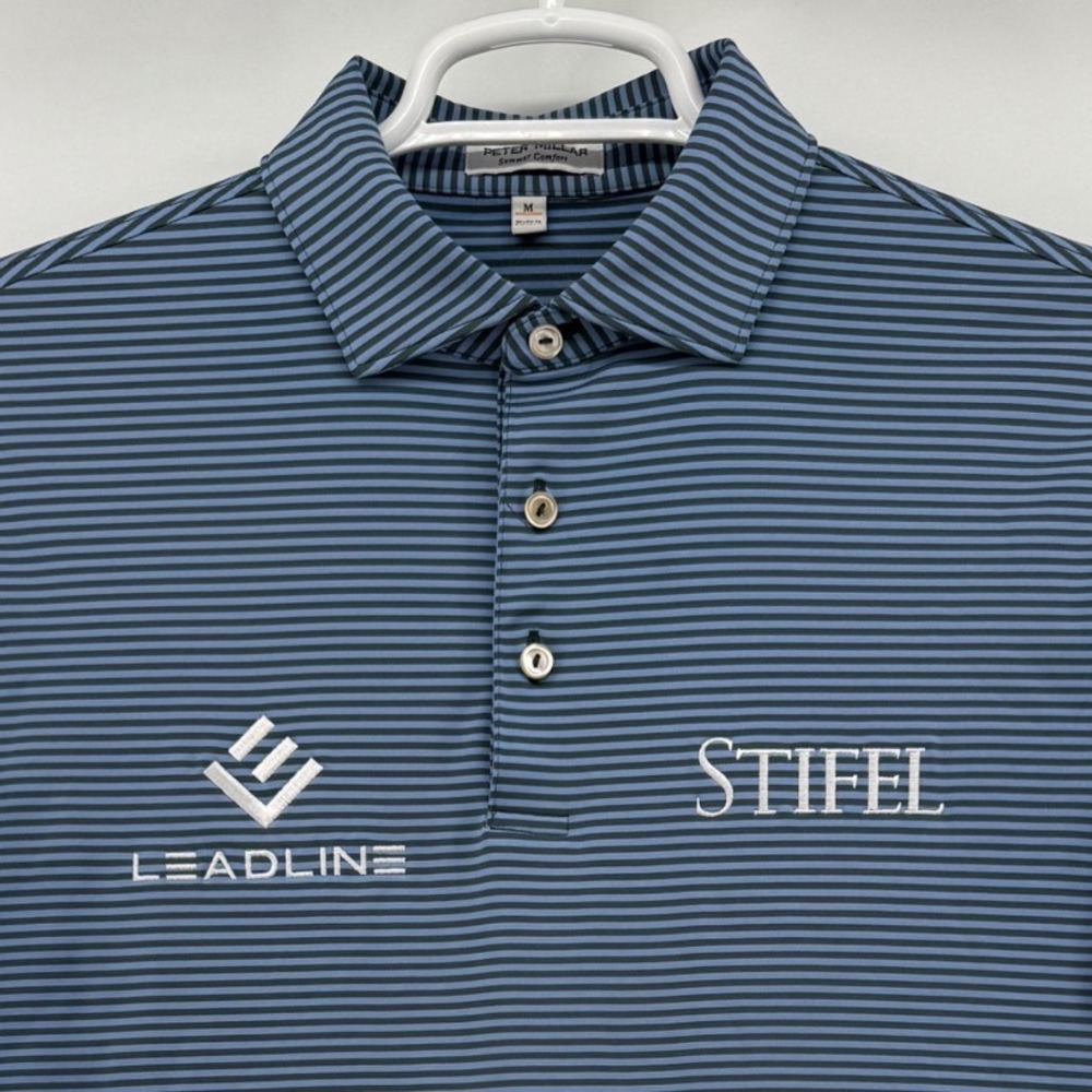 Peter Millar Summer Comfort Blue Striped Polo M Pga Tour Issue Keith Mitchell
